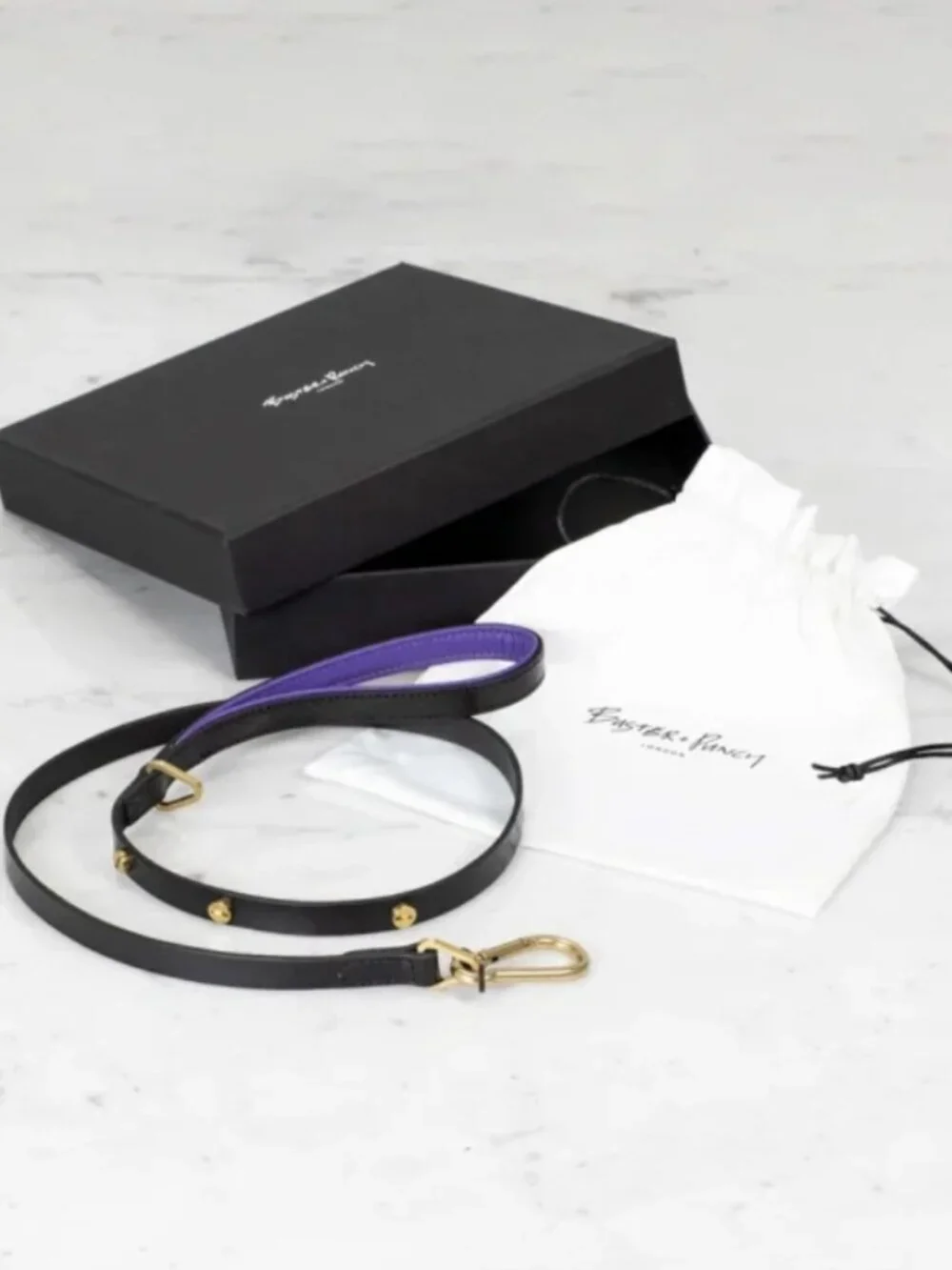 NWT Buster + Punch Dog Black Leather Brass Lead Leash in a Gift Box